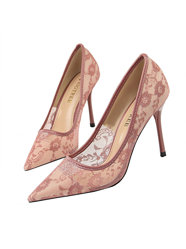 Retro Floral Solid Lace Pointed Shoes