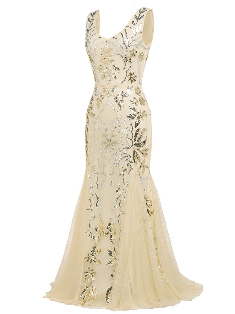 [US Warehouse] Apricot 1920s Sequin Maxi Dress | Retro Stage