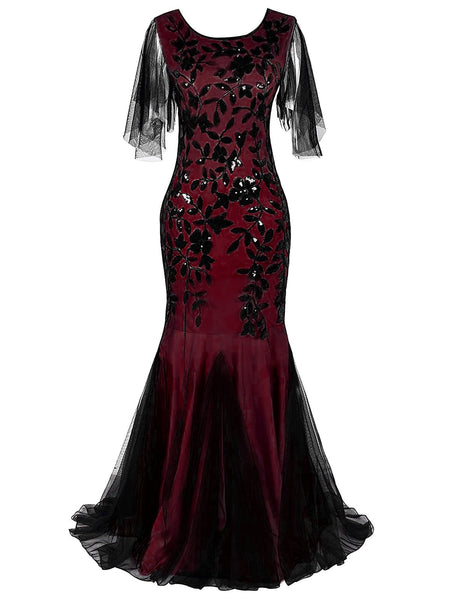 [US Warehouse] Wine Red 1920s Sequin Maxi Gowns Dress | Retro Stage