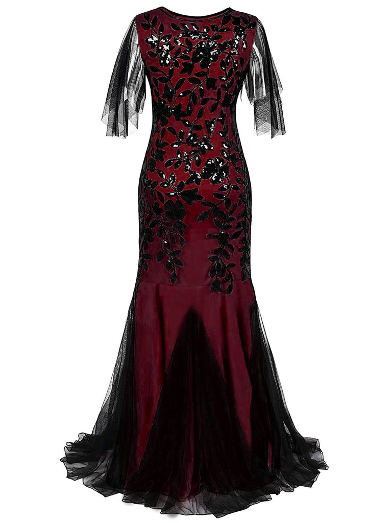 Wine Red 1920s Sequin Maxi Gowns Dress