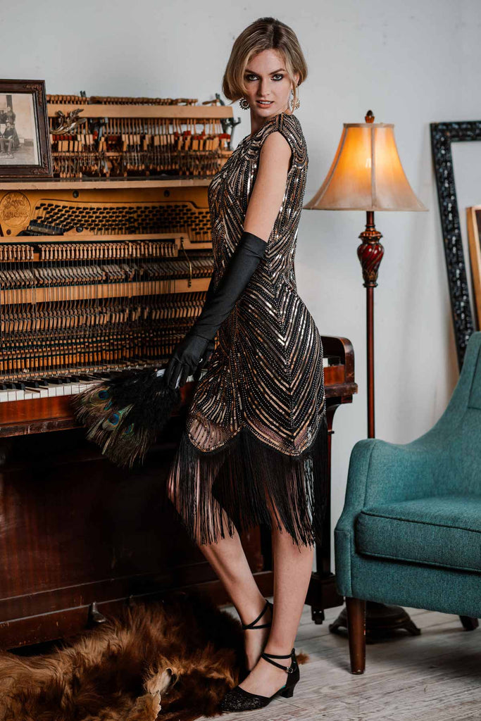 1920s Sequin Beaded Fringed Dress