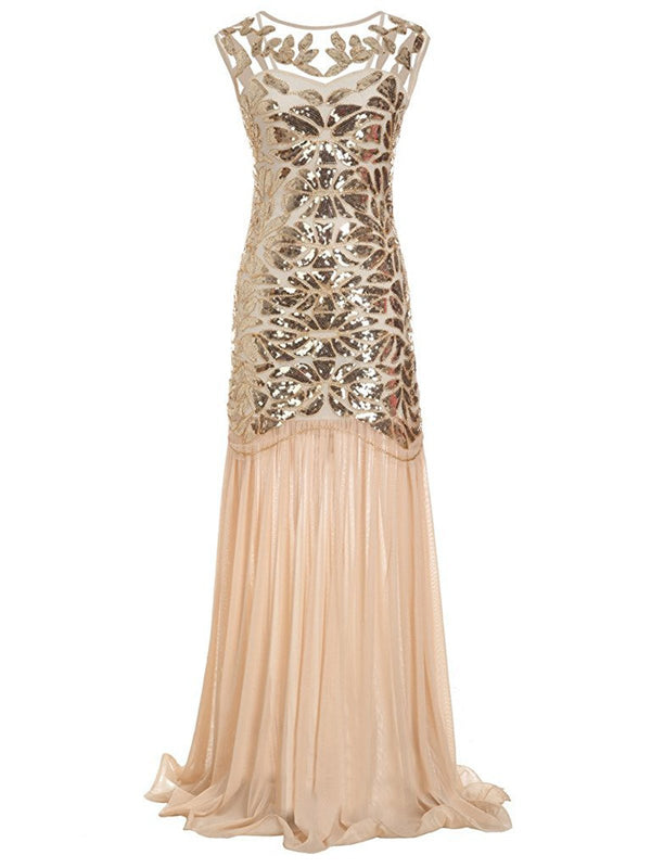 [Clearance] Apricot 1920s Sequin Maxi Flapper Dress - US | Retro Stage