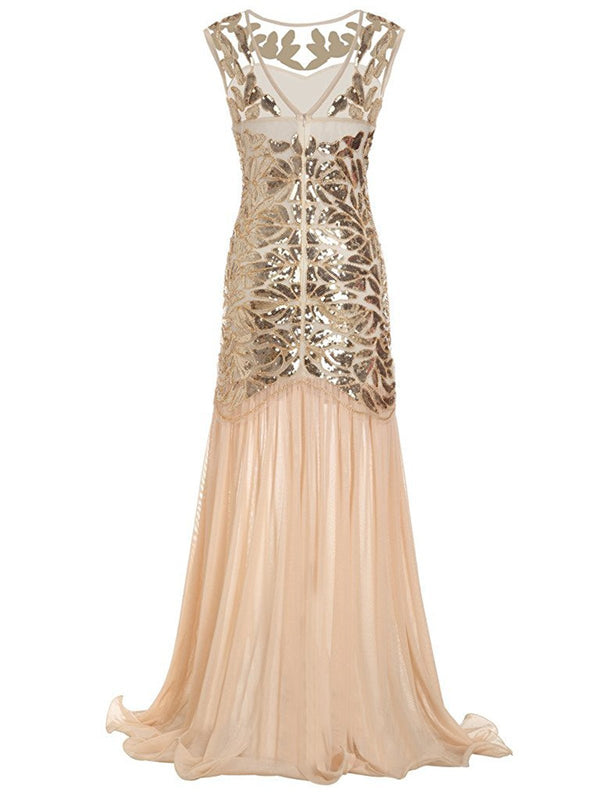 [Clearance] Apricot 1920s Sequin Maxi Flapper Dress - US | Retro Stage