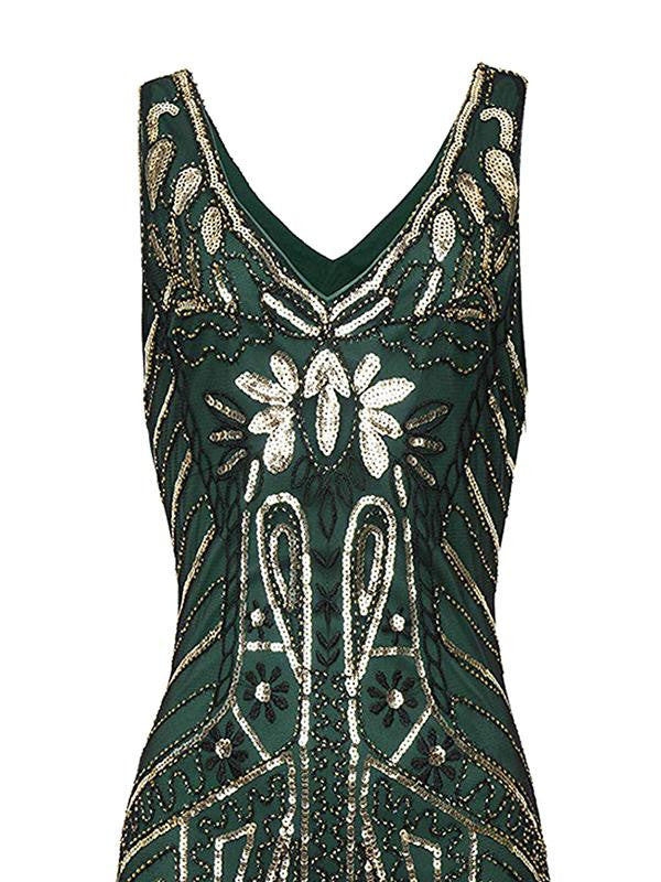 [US Warehouse] Green 1920s Sequin Fringed Flapper Dress | Retro Stage