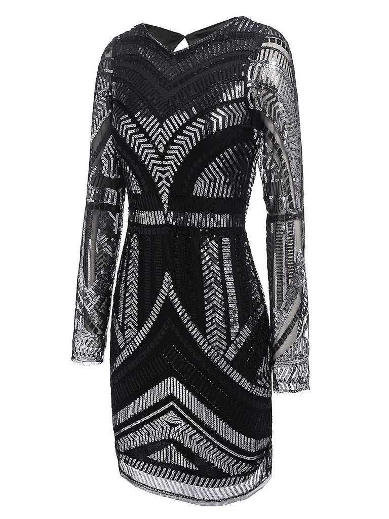 [US Warehouse] Black 1920s Sequined Geometric Dress