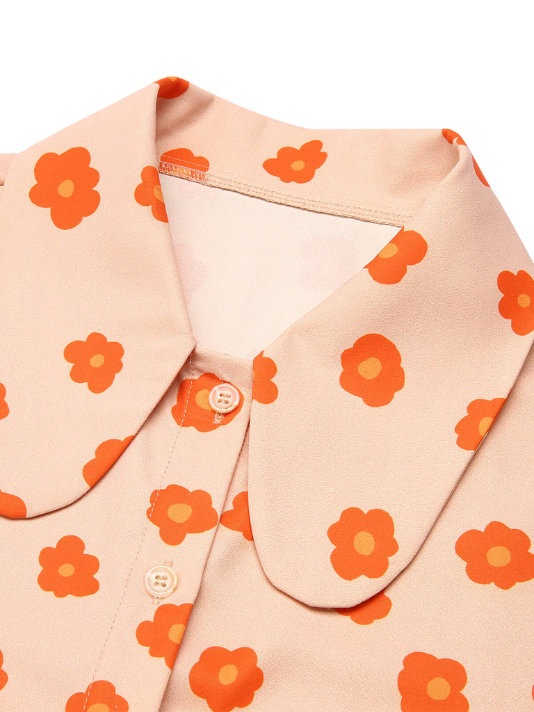 Orange 1960s Floral Short Sleeves Shirt