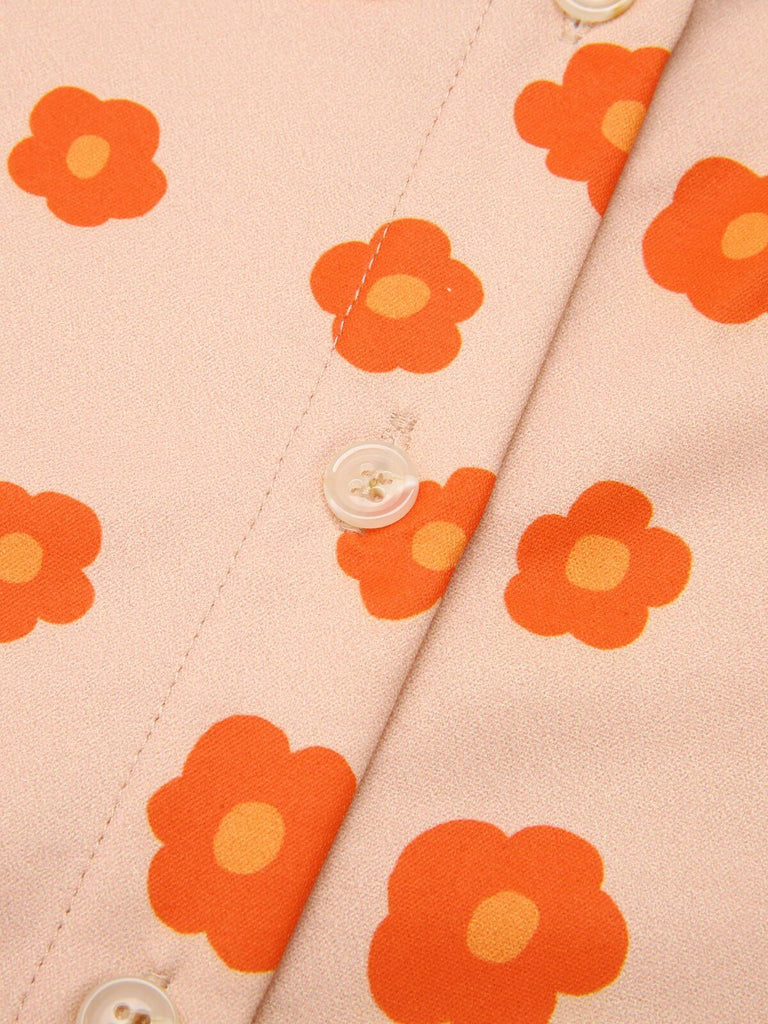 Orange 1960s Floral Short Sleeves Shirt