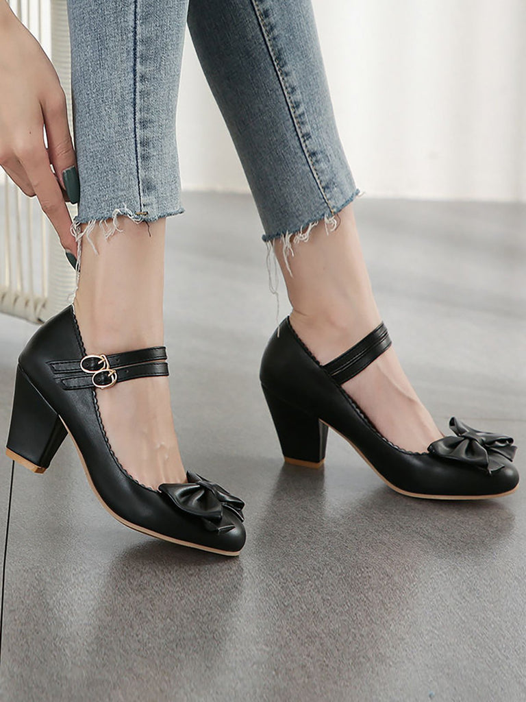 Retro Bowknot Double-Straps Shoes