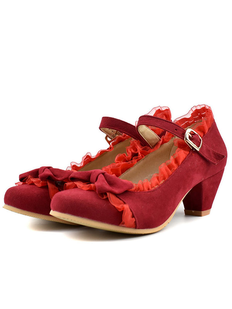 Retro Bowknot Lace High Heels Shoes