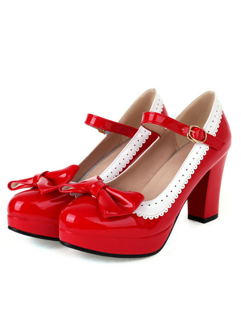 Bowknot Chunky Heels Mary Jane Shoes | Retro Stage