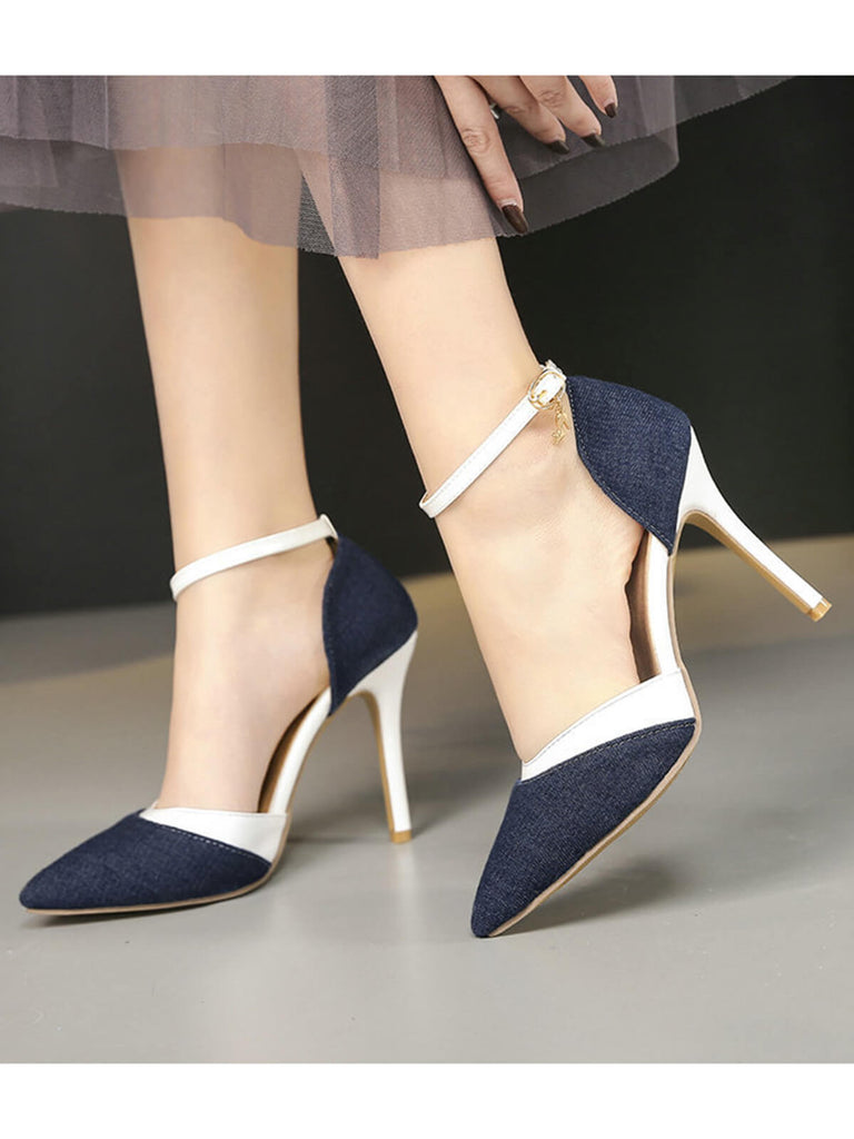 Retro Fabric Pointed High Heel Shoes