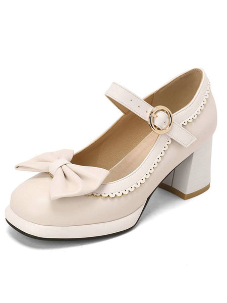 Bowknot Chunky Heels Mary Jane Shoes | Retro Stage