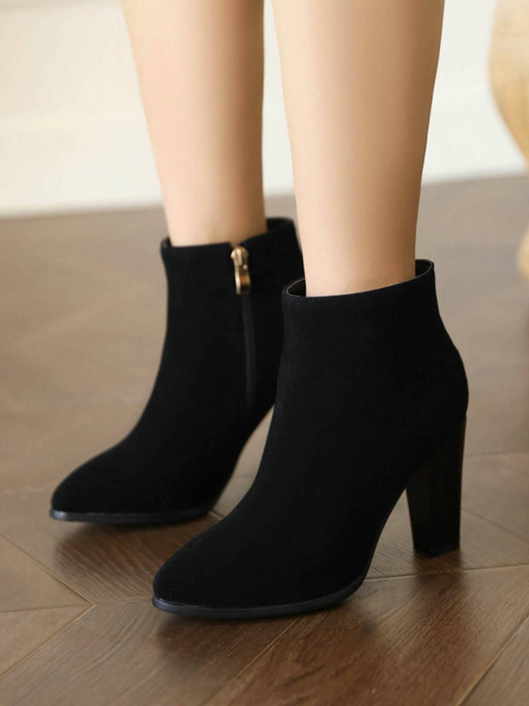 Retro Fleece Solid Color High Heel Boots