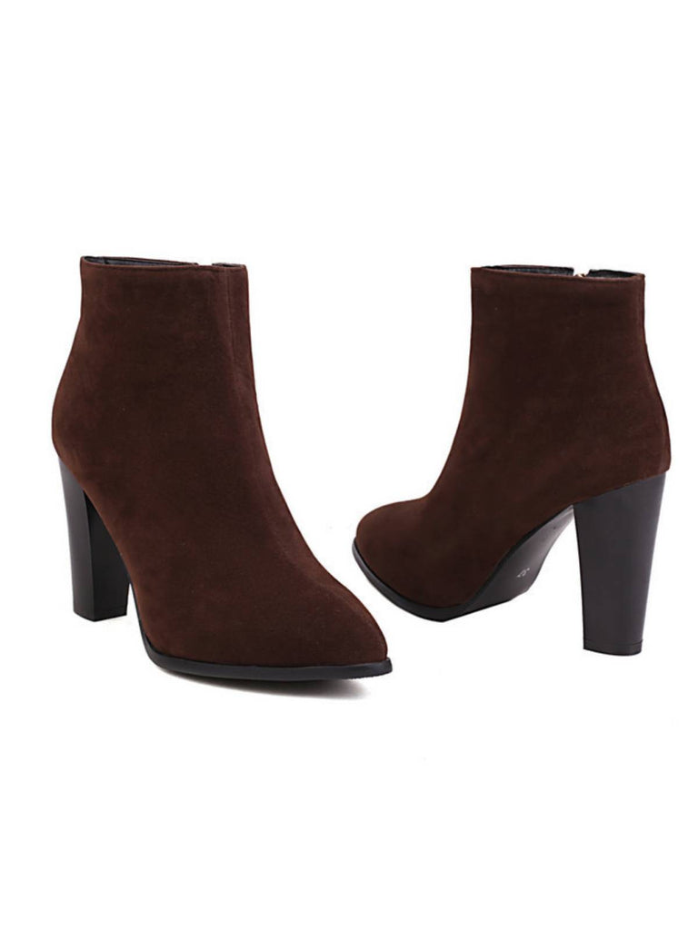 Retro Fleece Solid Color High Heel Boots