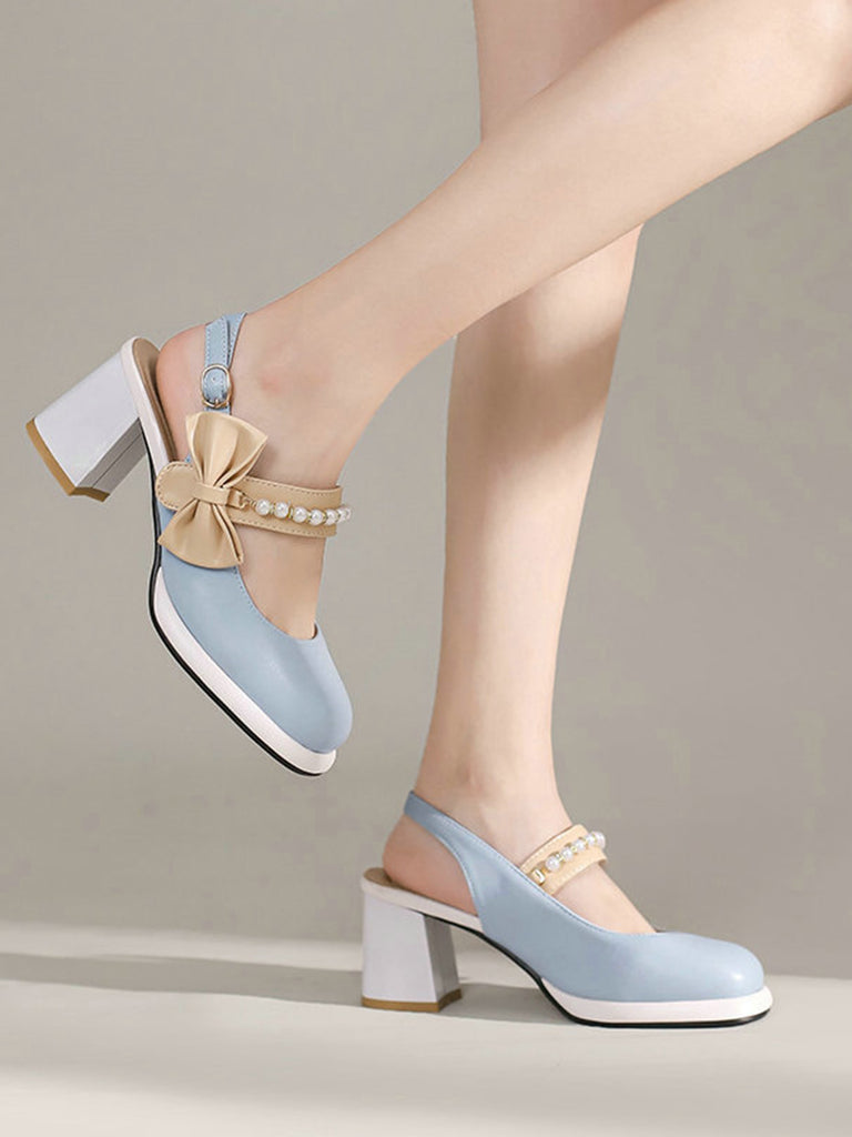 Retro Pearl Décor Sling Back Shoes
