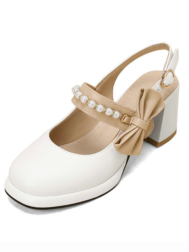 Retro Pearl Décor Sling Back Shoes