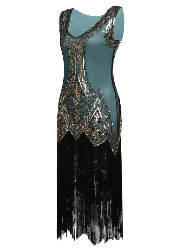 [US Warehouse] Blue 1920s Beaded Fringed Dress | Retro Stage