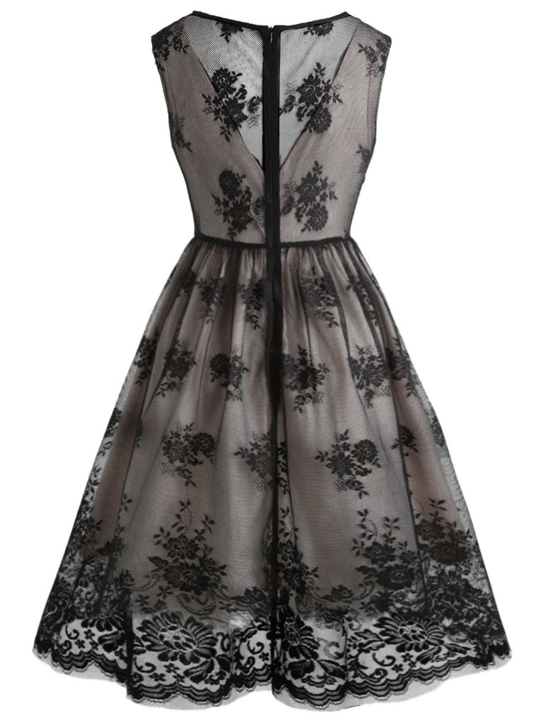 Black 1950s Lace Floral Swing Dress | Retro Stage