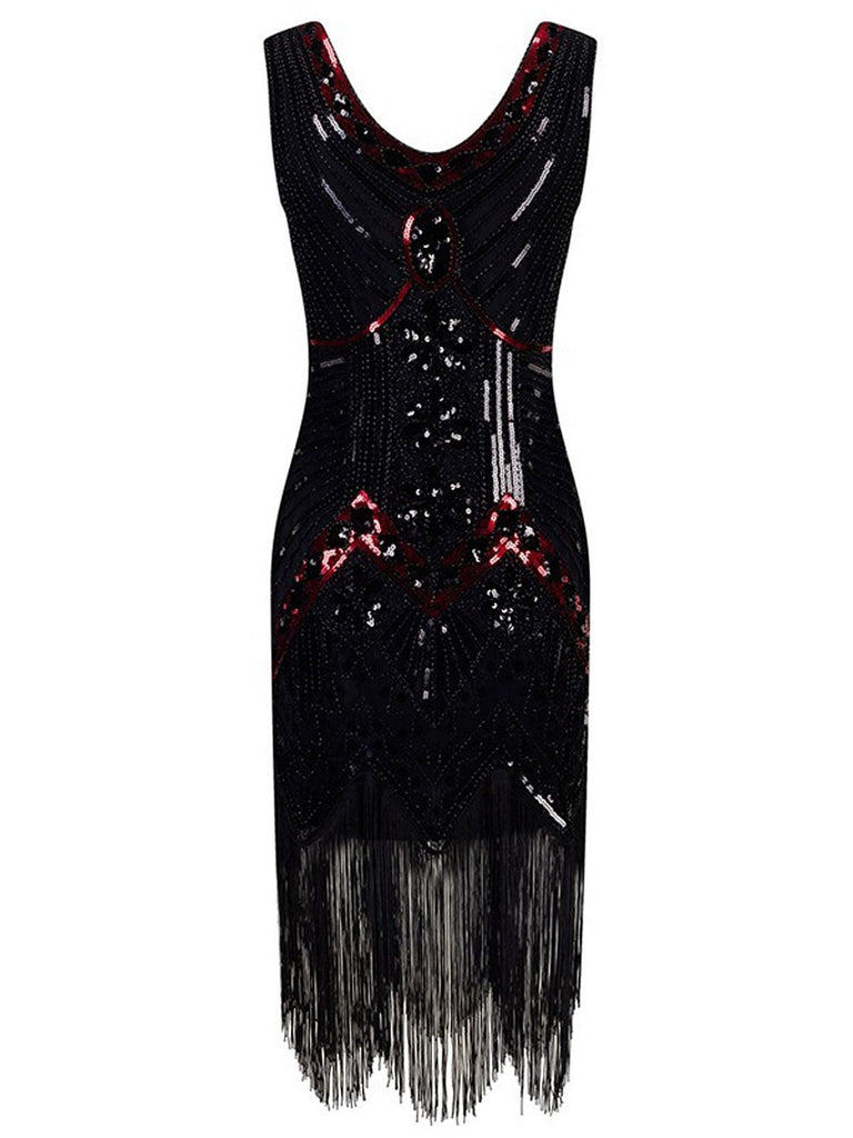 Black 1920s Beaded Fringed Flapper Dresses