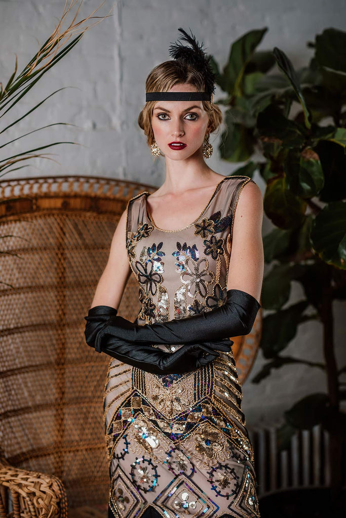 1920s Floral Beaded Flapper Dress