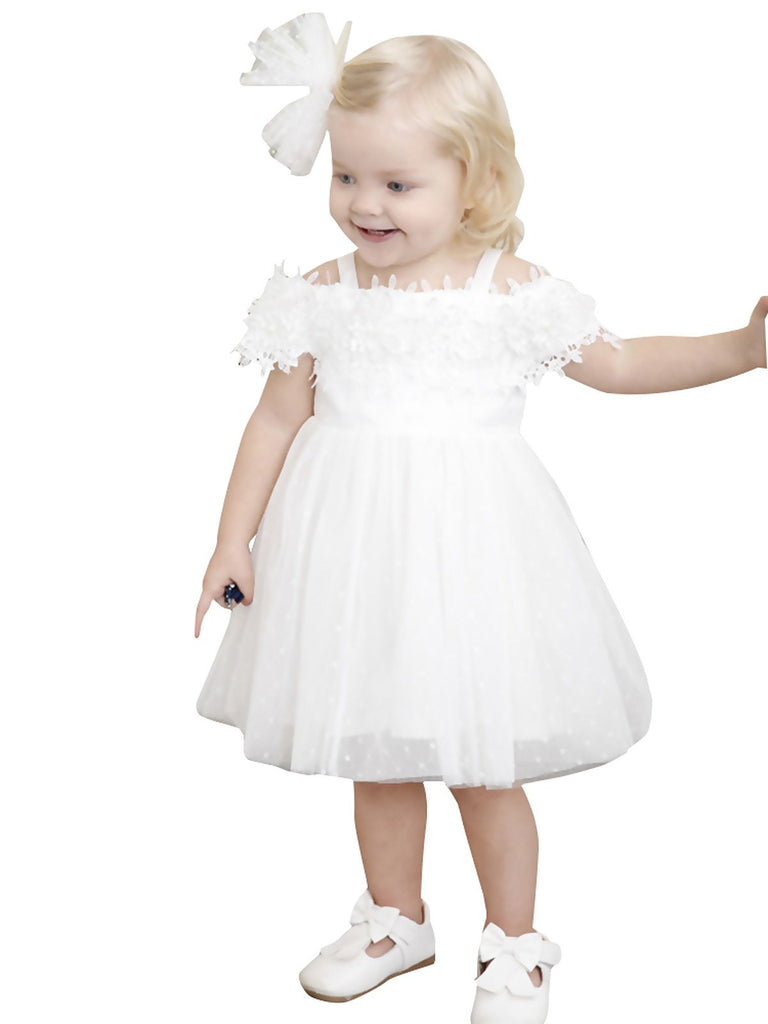 White Toddler Floral Mesh Tutu Dress