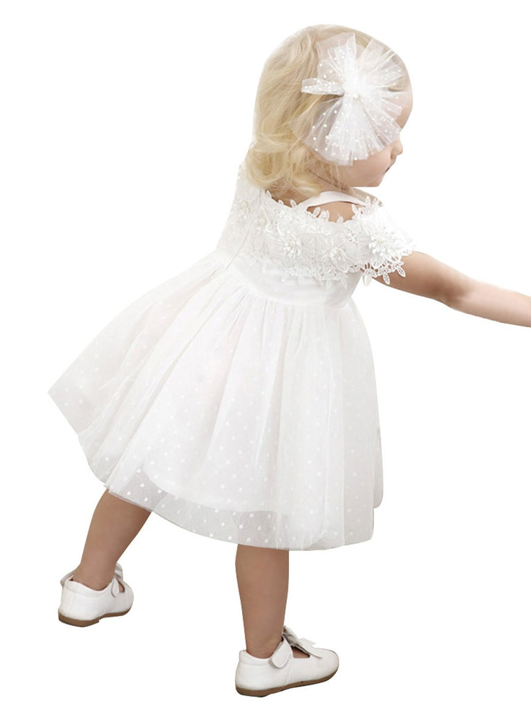 White Toddler Floral Mesh Tutu Dress