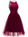 [US Warehouse] Wine Red 1950s Lace Belted Bow Swing Dress