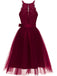 [US Warehouse] Wine Red 1950s Lace Belted Bow Swing Dress