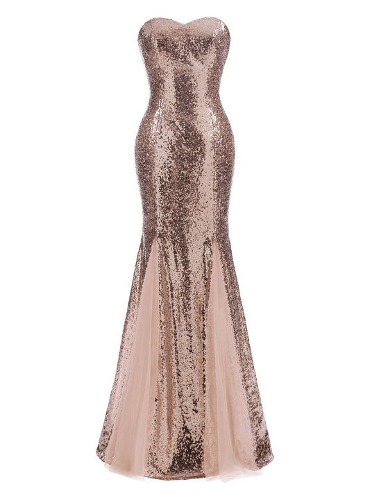 1930s Vintage Sequin Strapless Dress