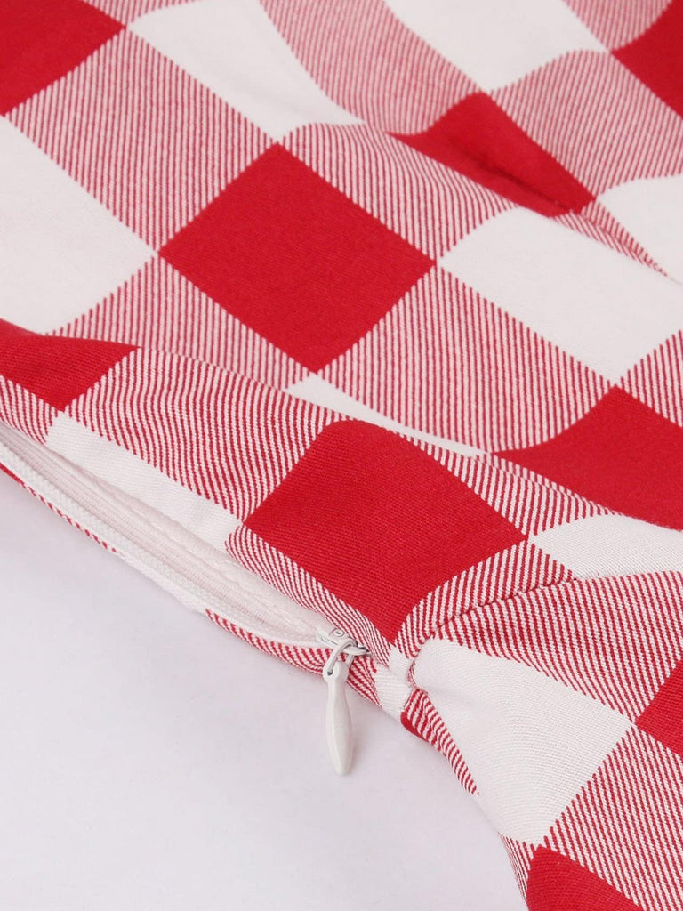 Red White 1950s Pockets Plaid Dress