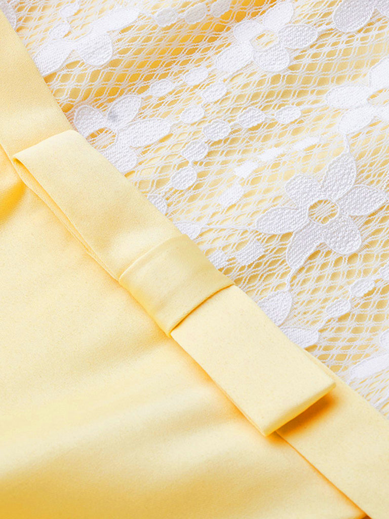 Yellow 1950s Stain Lace Strap Dress