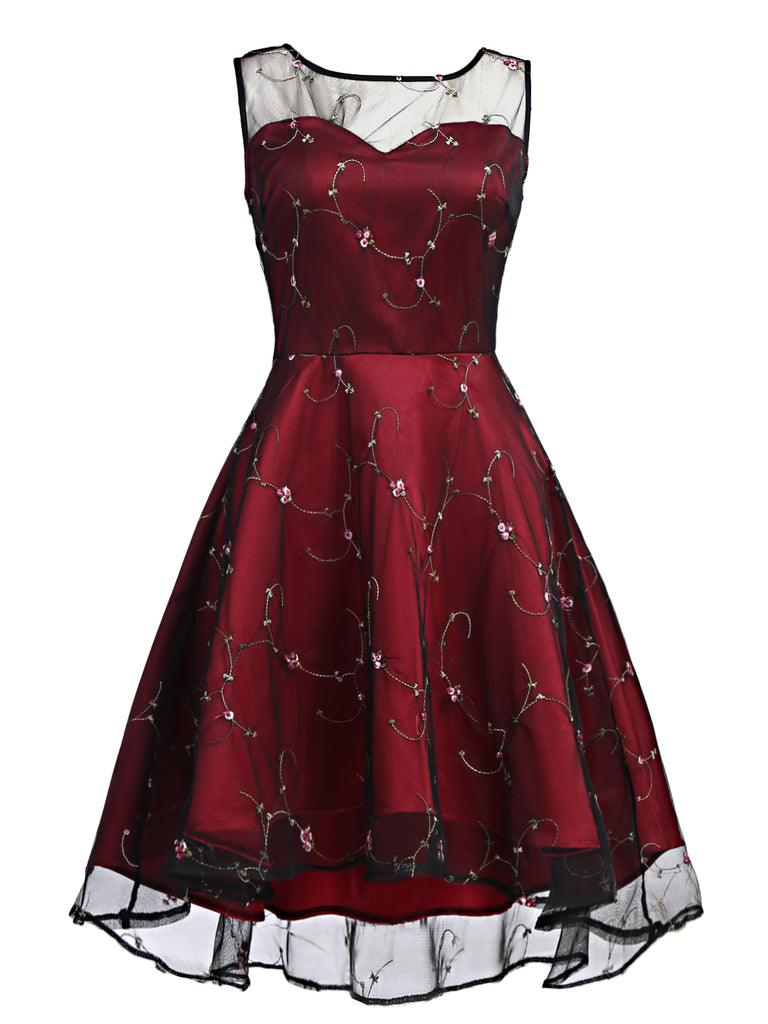 Wine Red 1950s Hi-Lo Back Lace Up Dress – Retro Stage - Chic Vintage Dresses and Accessories