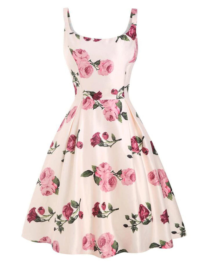 Pink 1950s Rose Floral Swing Dress