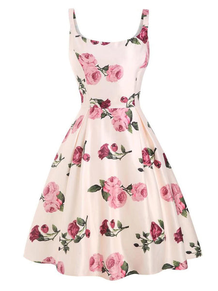 Pink 1950s Rose Floral Swing Dress | Retro Stage
