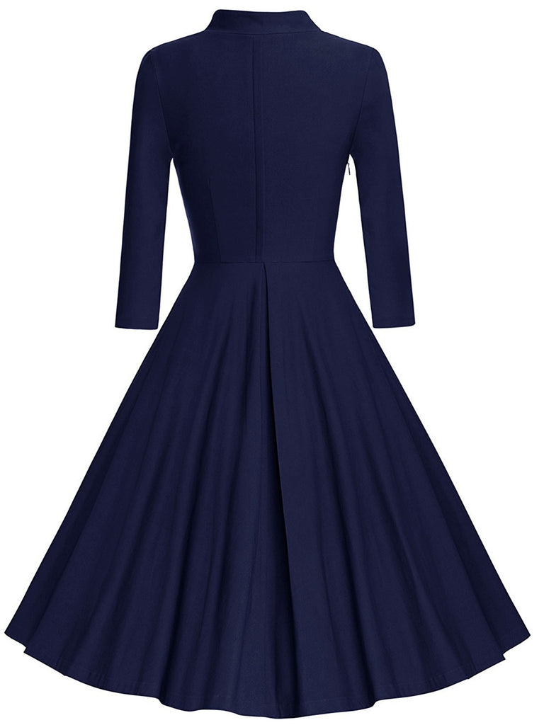 1950s Solid Long Sleeve Swing Dress