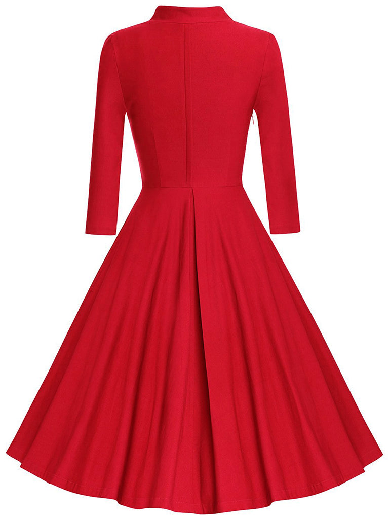 1950s Solid Long Sleeve Swing Dress