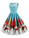 Blue 1950s Christmas Deer Swing Dress