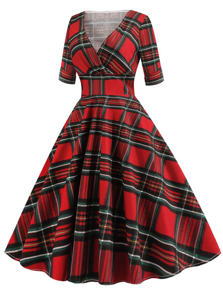 1950s Plaid Sweetheart Fold Swing Dress | Retro Stage