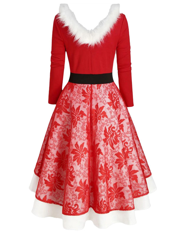 Red 1950s Lace Patchwork Furry Dress | Retro Stage