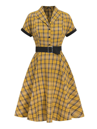 Red 1950s Plaid Convertible Collar Dress
