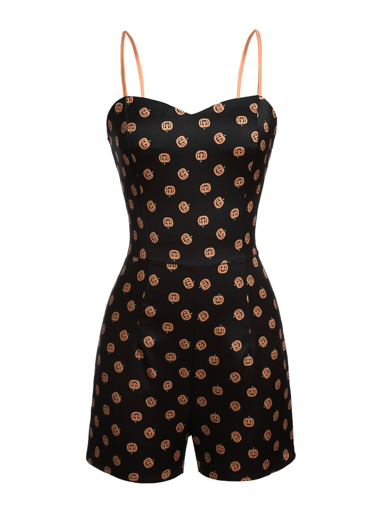 Black 1950s Pumpkins Romper & Skirt