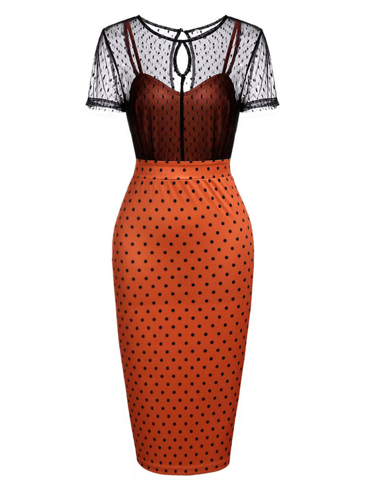 Orange 1960s Illusion Bodycon Dress