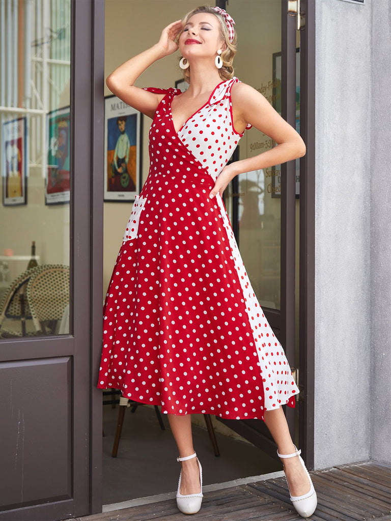 1950s Halterneck Red White Polkadot Dress