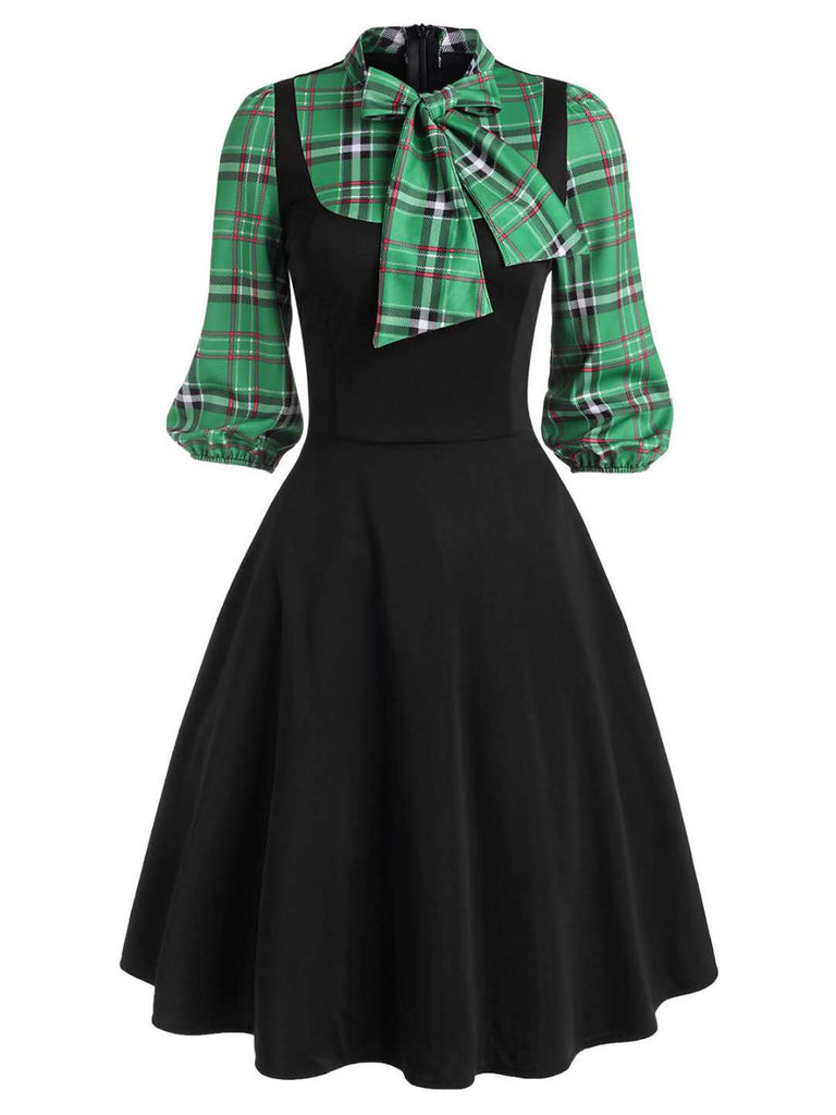 Black 1950s Plaid Patchwork Swing Dress