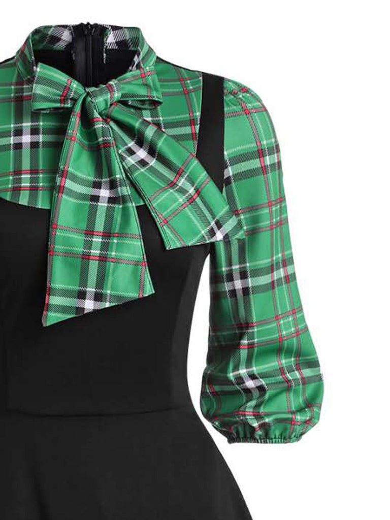 Black 1950s Plaid Patchwork Swing Dress