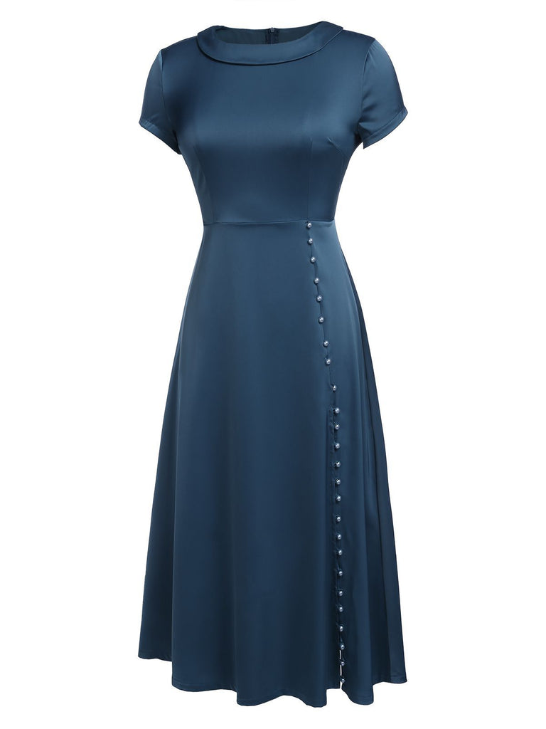 Blue 1940s Pearl Buttons Darlene Dress