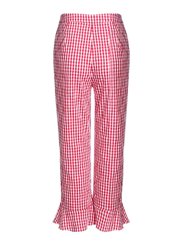 Red Checked Ruffled Split Pants | Retro Stage