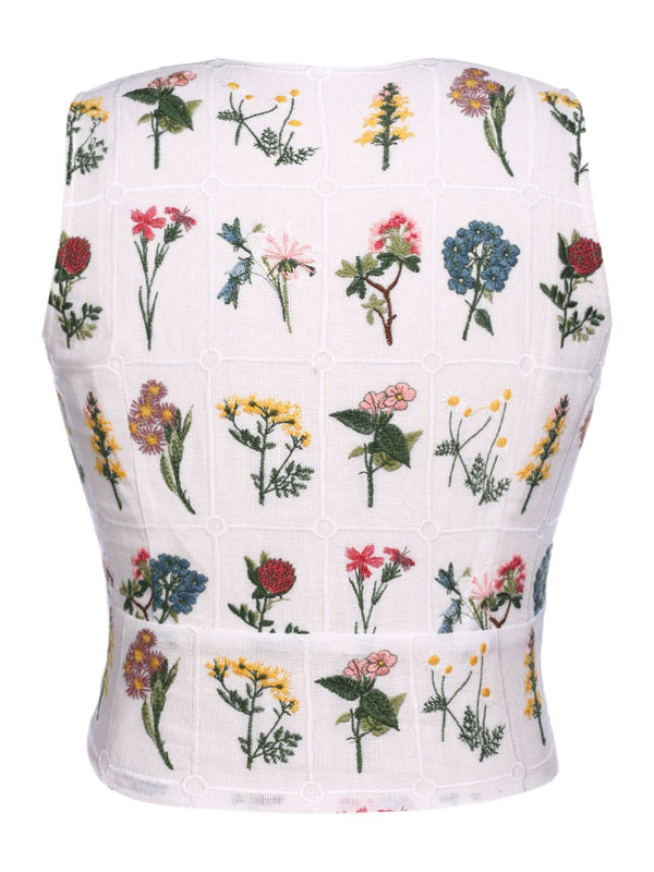 White 1950s Floral Embroidery Crop Top | Retro Stage
