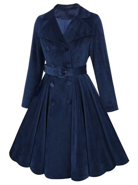 Navy blue 1950s Velvet Long Coat | Retro Stage