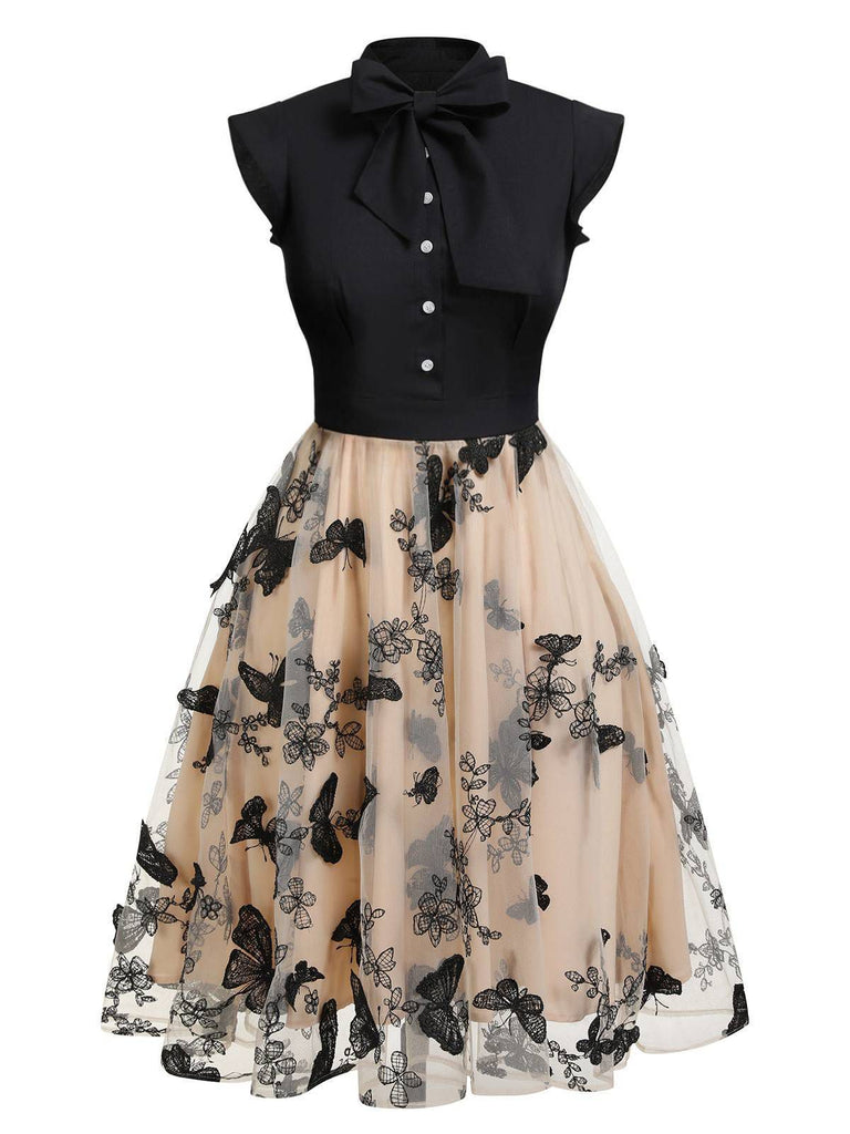 Retro & Vintage Unique Vintage Black & Multi Butterfly Swing Dress